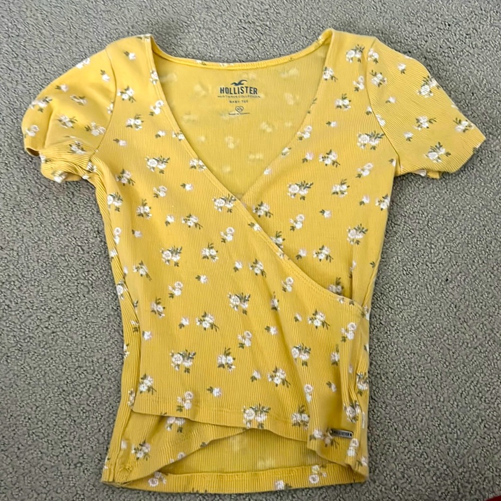 yellow floral wrap crop top